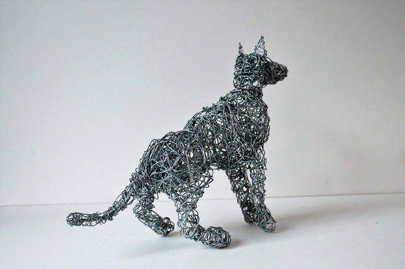 Sitting Wire Dog Sculpture