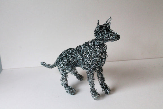 Sitting Wire Dog Sculpture