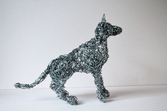 Sitting Wire Dog Sculpture