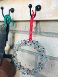 Handmade Wire and Glass Bead Christmas Wreath Decoration